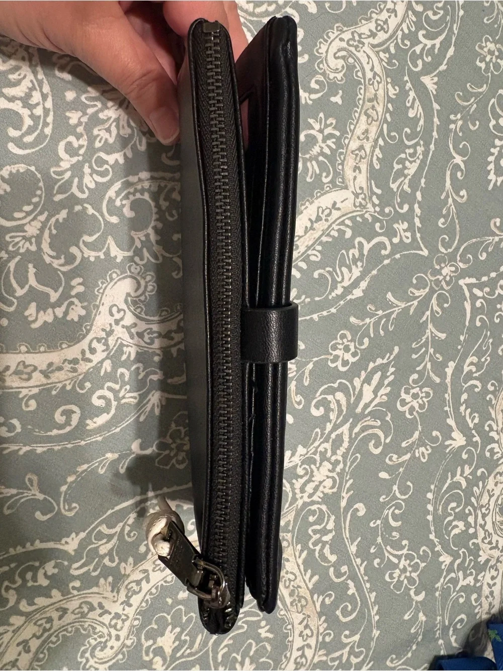 Steve Madden Black Leather Zip-Around Wristlet Clutch